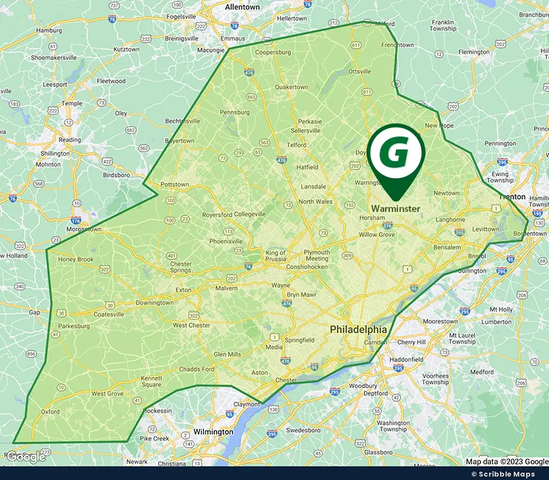 GreensKeeper Service Area Map - Warminster, PA